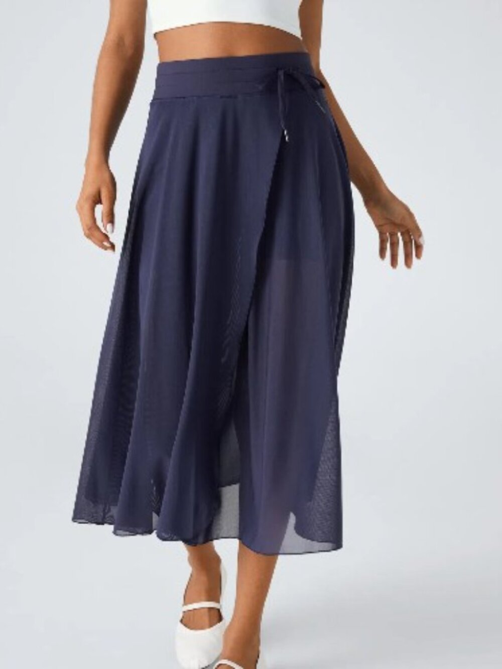 Halara Brand Women's XL Navy High Waisted Flowy Midi Flare Casual Skirt Mesh - Picture 3 of 5